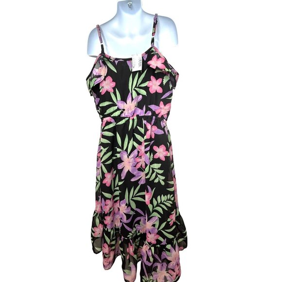 Children’s Place Girls’ Dress M 7/8 Floral Black Pink Hi/Lo Ruffled Cold Shoulde - Picture 11 of 16